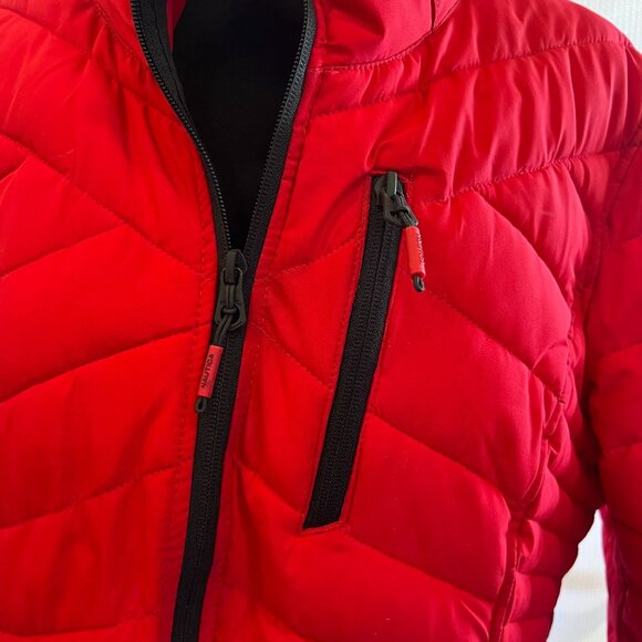 Nautica Womens Red Quilted Puffer Jacket With Black Accents & Zip Front Closure - Picture 7 of 12